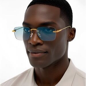 Mens Classy Sunglasses Gold Metal Frame Green Lens Hip Hop Outfit UV400 Protect